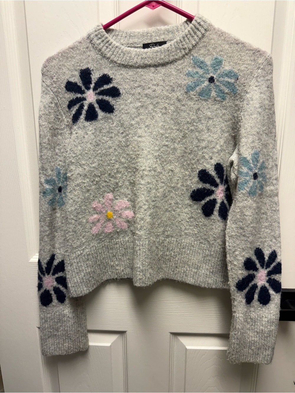Rails Cozy Grey Floral Crewneck - Soft Knit Women’s Sweater XS